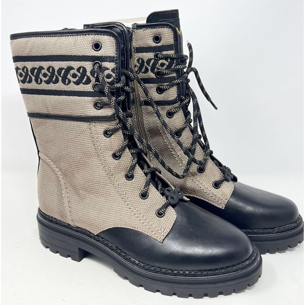 Sam & Libby‎ Women's Stella Dark Brown & Khaki Zip Up Combat Boots - Size 8.5